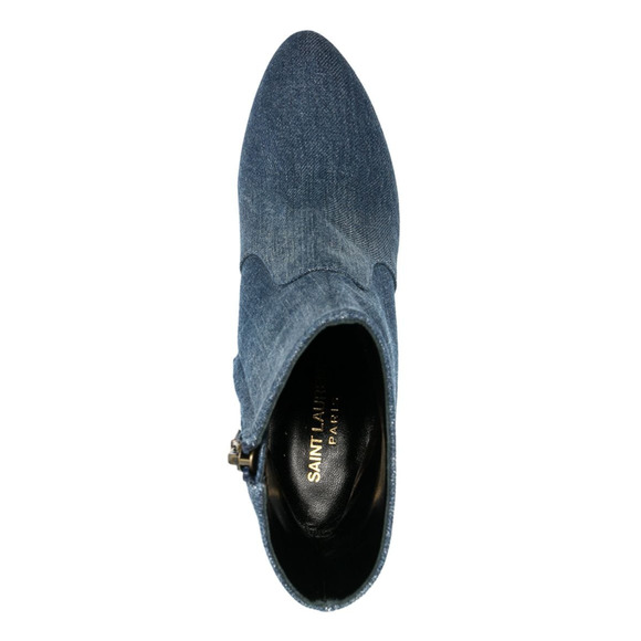 Saint Laurent Lou 75 Blue Jeans Denim YSL Zip Block Heel Ankle Bootie Boot 36.5 - Picture 6 of 12